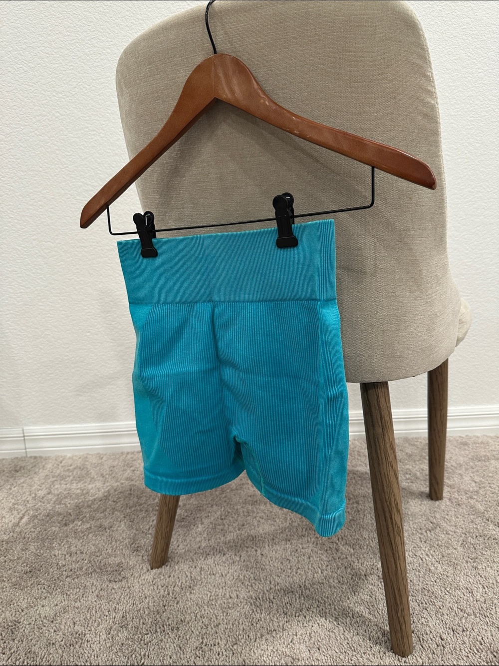 Women’s High-Waist Ribbed Turquoise Shorts